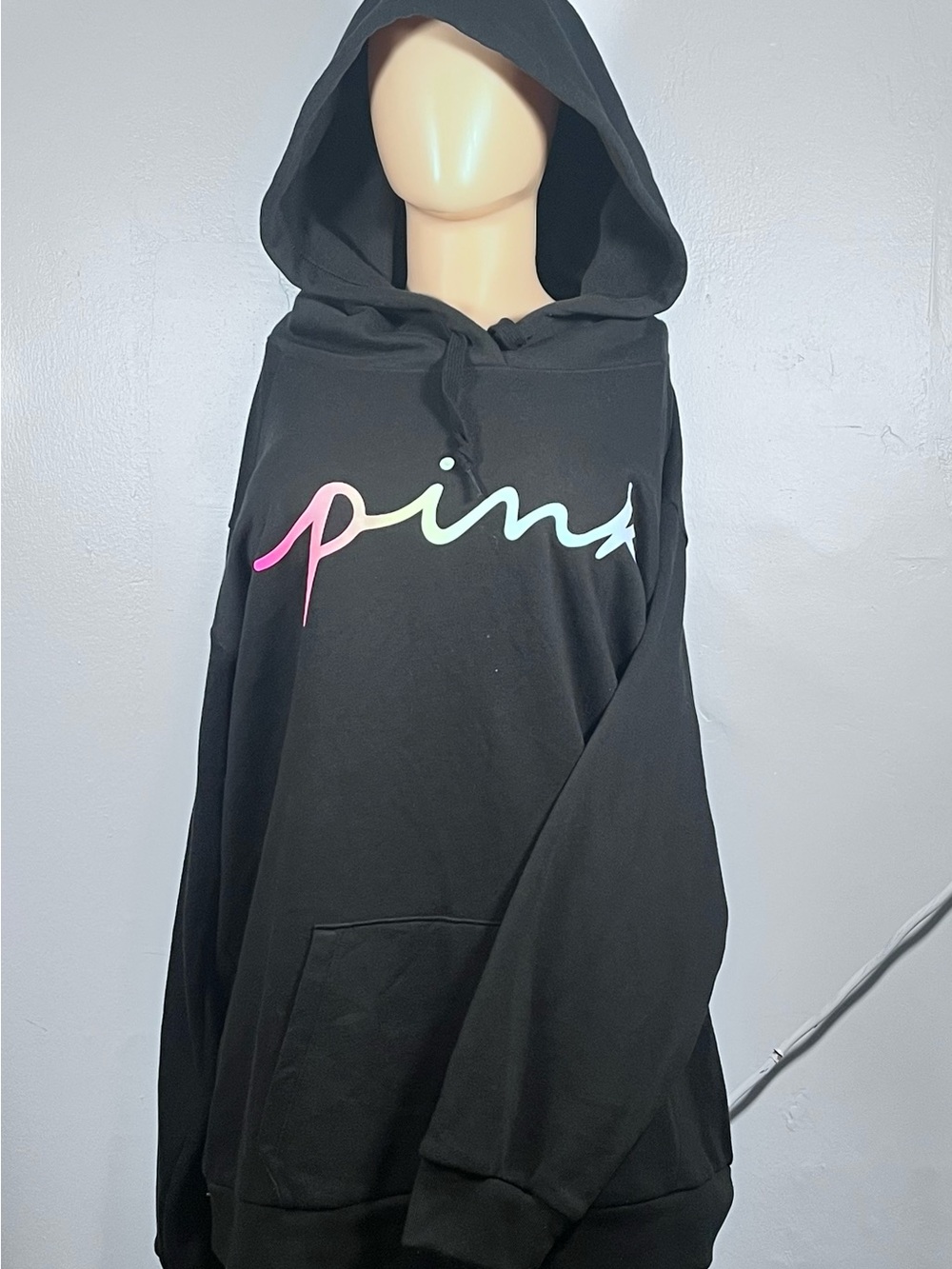 PINK Victoria's Secret Black Ombre Script Hoodie
